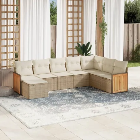 Salon de jardin avec coussins 8 pcs beige résine tressée