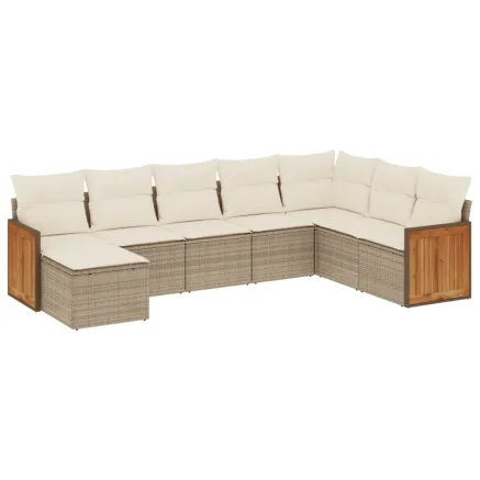 Salon de jardin avec coussins 8 pcs beige résine tressée 2