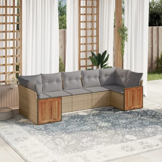 Salon de jardin avec coussins 7 pcs beige résine tressée