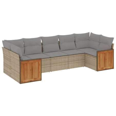 Salon de jardin avec coussins 7 pcs beige résine tressée