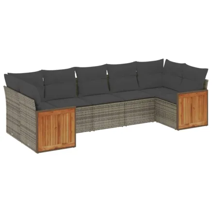 Salon de jardin avec coussins 7 pcs gris résine tressée 2