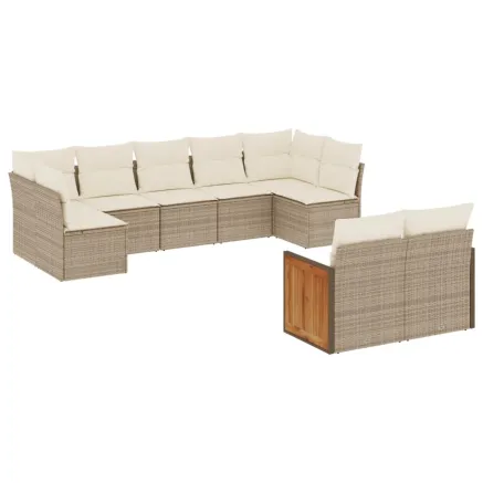 Salon de jardin avec coussins 9 pcs beige résine tressée 2