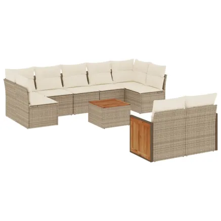 Salon de jardin avec coussins 10 pcs beige résine tressée 2