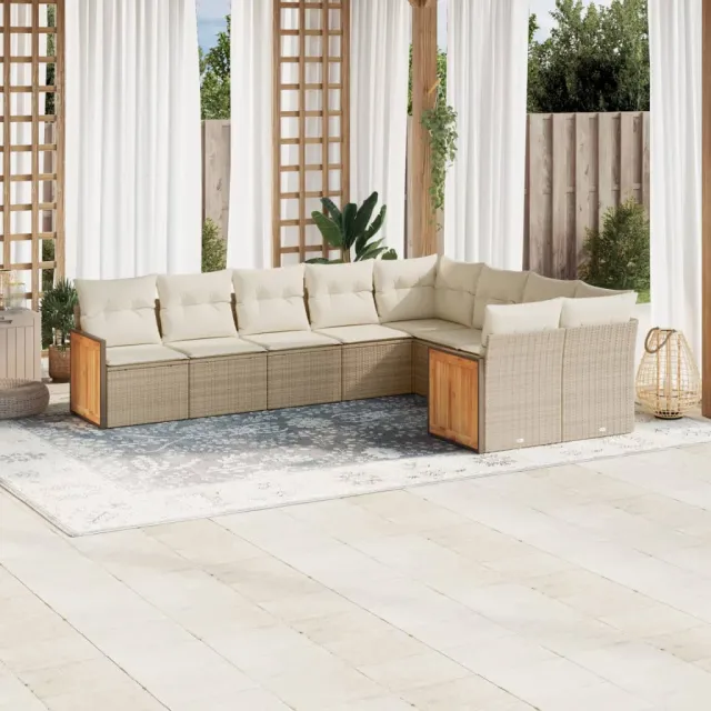 Salon de jardin avec coussins 9 pcs beige résine tressée