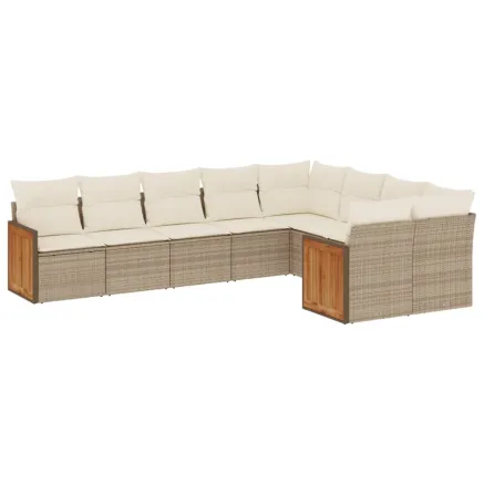 Salon de jardin avec coussins 9 pcs beige résine tressée 2