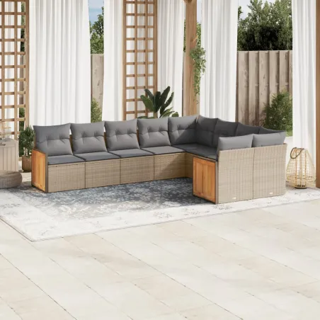 Salon de jardin avec coussins 9 pcs beige résine tressée