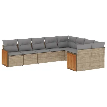 Salon de jardin avec coussins 9 pcs beige résine tressée 2