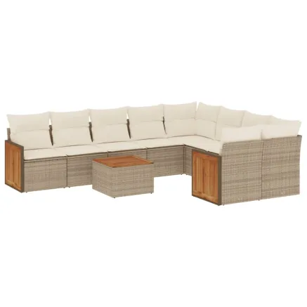 Salon de jardin avec coussins 10 pcs beige résine tressée 2