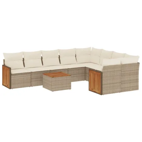 Salon de jardin avec coussins 10 pcs beige résine tressée
