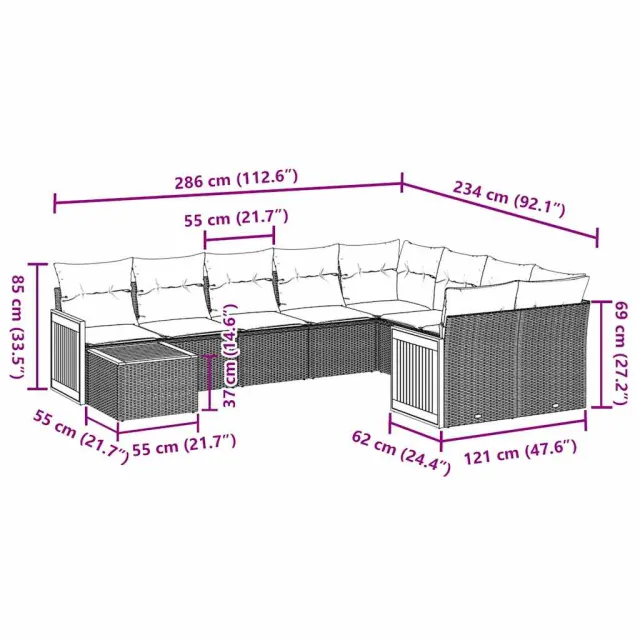 Salon de jardin 10 pcs avec coussins noir résine tressée