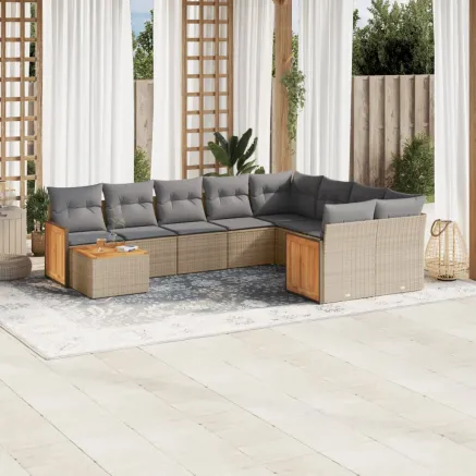 Salon de jardin avec coussins 10 pcs beige résine tressée