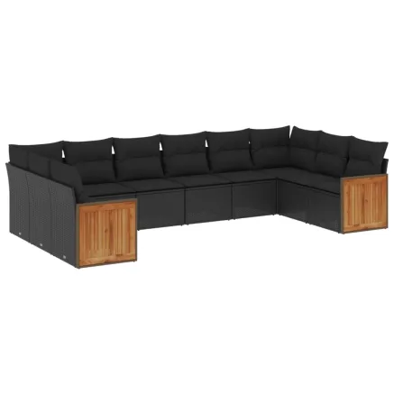 Salon de jardin 10 pcs avec coussins noir résine tressée 2