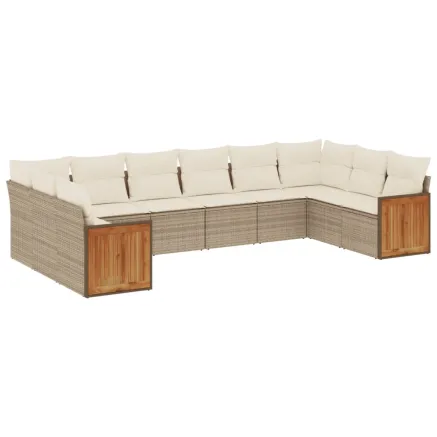 Salon de jardin avec coussins 10 pcs beige résine tressée 2