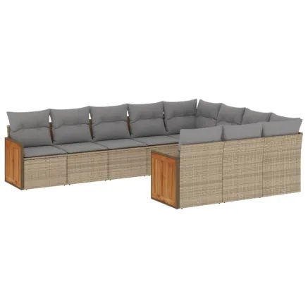 Salon de jardin avec coussins 10 pcs beige résine tressée 2