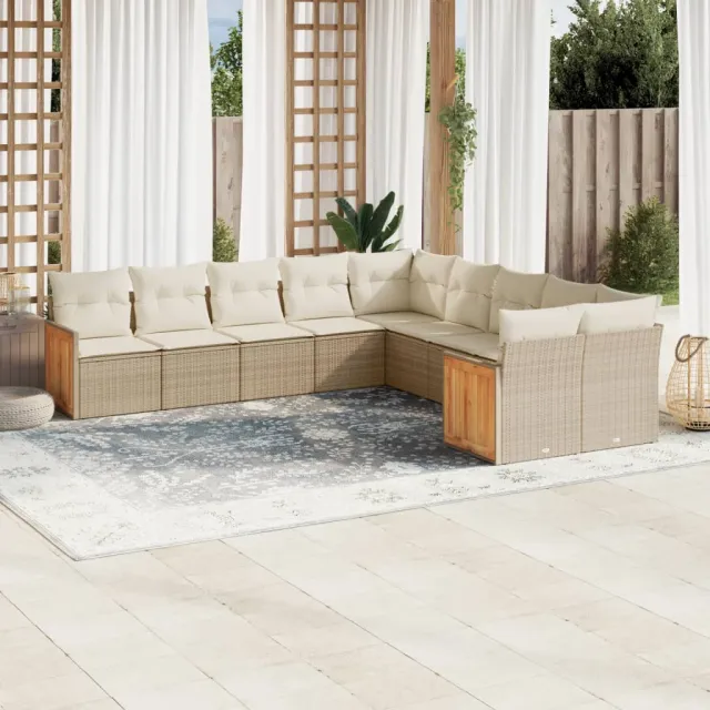 Salon de jardin avec coussins 10 pcs beige résine tressée