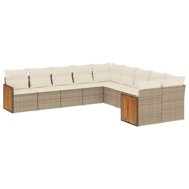 Salon de jardin avec coussins 10 pcs beige résine tressée