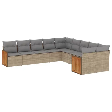 Salon de jardin avec coussins 10 pcs beige résine tressée 2