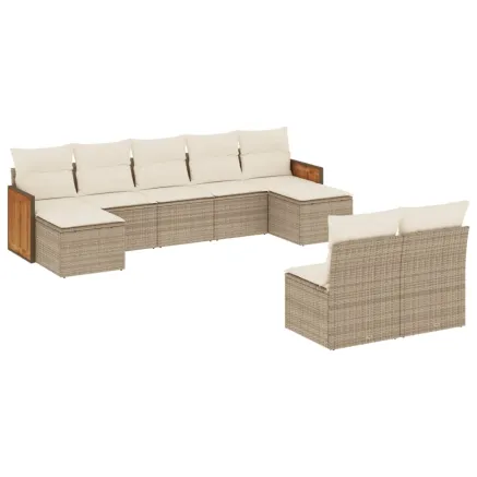 Salon de jardin avec coussins 9 pcs beige résine tressée 2