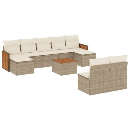 Salon de jardin avec coussins 10 pcs beige résine tressée 2