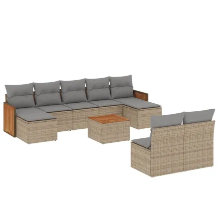 Salon de jardin avec coussins 10 pcs beige résine tressée 2