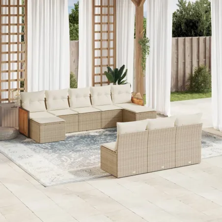 Salon de jardin avec coussins 10 pcs beige résine tressée