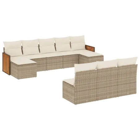 Salon de jardin avec coussins 10 pcs beige résine tressée
