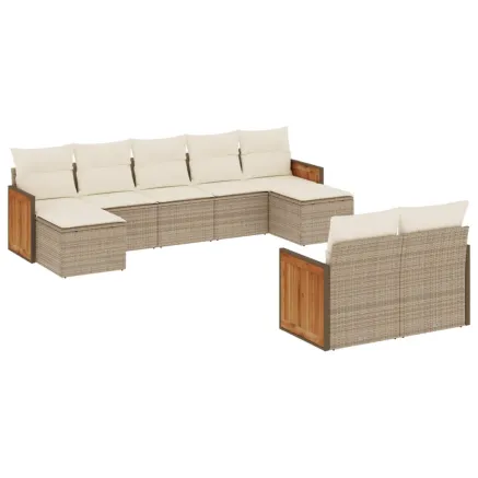 Salon de jardin avec coussins 9 pcs beige résine tressée 2
