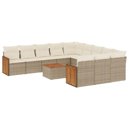 Salon de jardin avec coussins 12 pcs beige résine tressée 2
