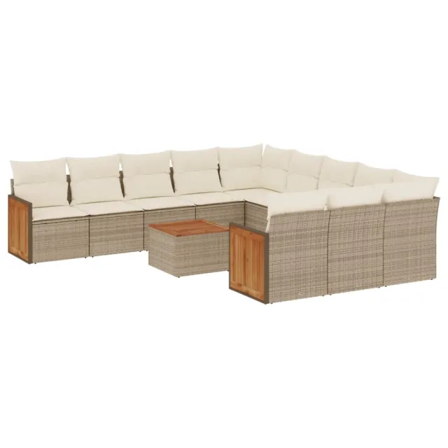 Salon de jardin avec coussins 12 pcs beige résine tressée