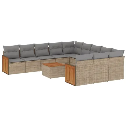 Salon de jardin avec coussins 12 pcs beige résine tressée 2