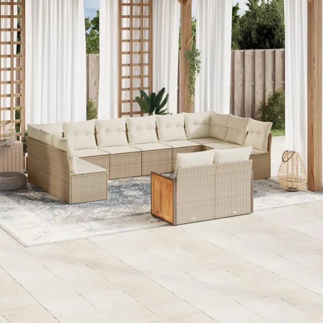 Salon de jardin avec coussins 12 pcs beige résine tressée