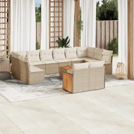 Salon de jardin avec coussins 13 pcs beige résine tressée