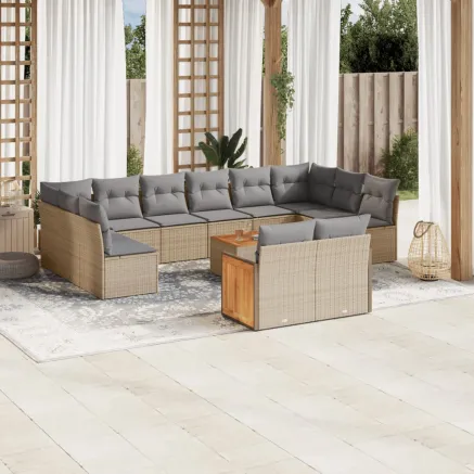 Salon de jardin avec coussins 13 pcs beige résine tressée