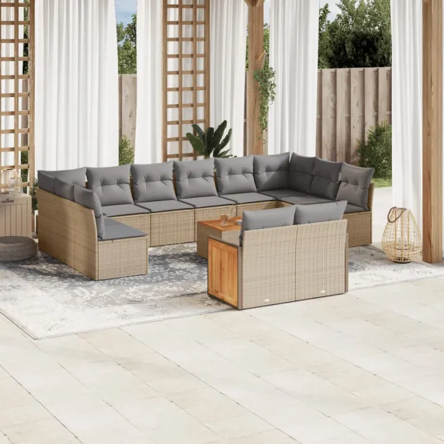 Salon de jardin avec coussins 13 pcs beige résine tressée