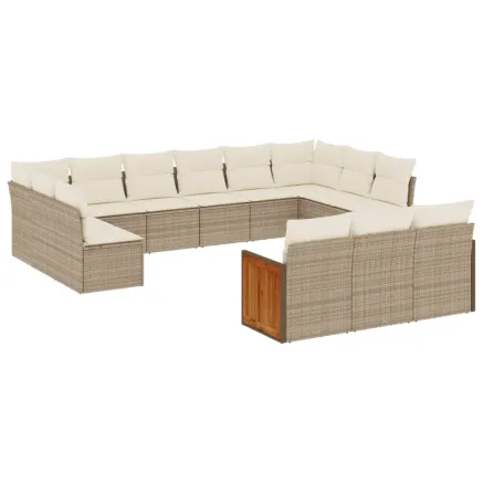 Salon de jardin avec coussins 13 pcs beige résine tressée 2