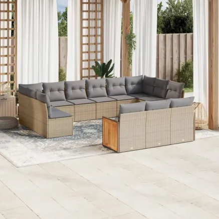 Salon de jardin avec coussins 13 pcs beige résine tressée