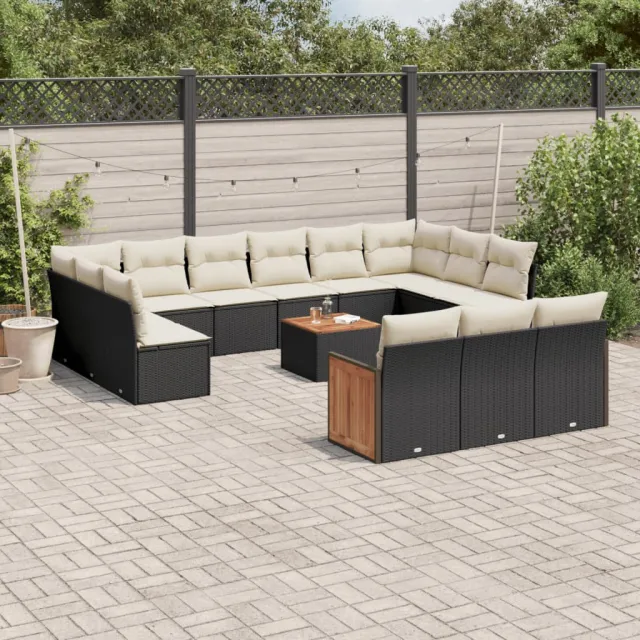 Salon de jardin avec coussins 14 pcs noir résine tressée