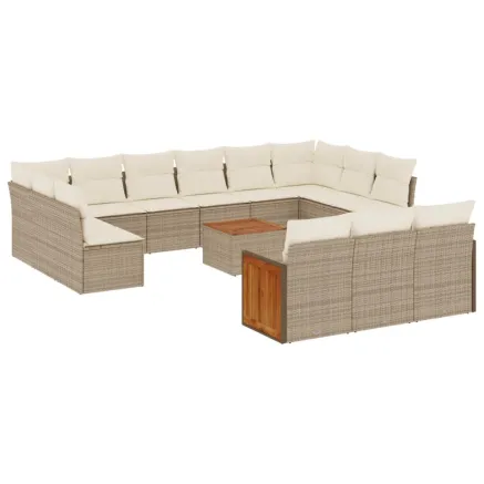 Salon de jardin avec coussins 14 pcs beige résine tressée 2