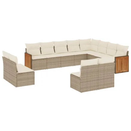 Salon de jardin avec coussins 12 pcs beige résine tressée 2