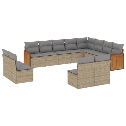 Salon de jardin avec coussins 12 pcs beige résine tressée 2