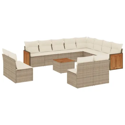 Salon de jardin avec coussins 13 pcs beige résine tressée 2