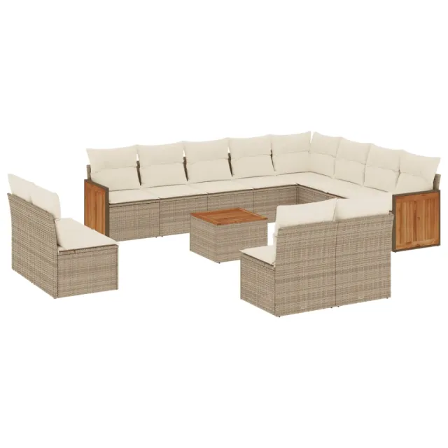 Salon de jardin avec coussins 13 pcs beige résine tressée