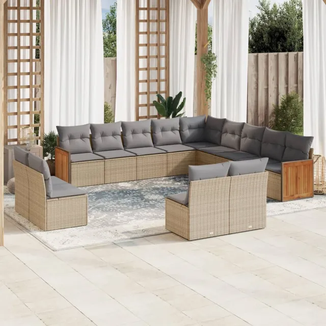 Salon de jardin avec coussins 13 pcs beige résine tressée