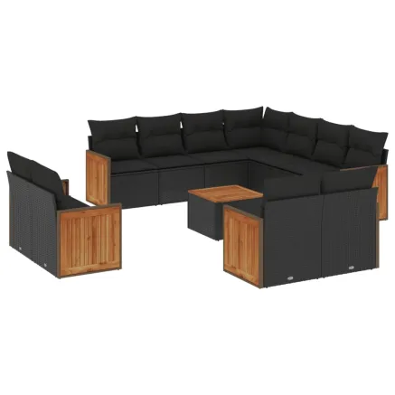 Salon de jardin 12 pcs avec coussins noir résine tressée 2