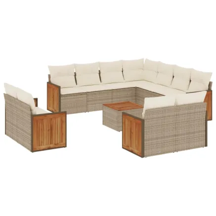 Salon de jardin avec coussins 12 pcs beige résine tressée 2