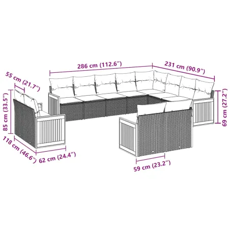 Salon de jardin 12 pcs avec coussins noir résine tressée