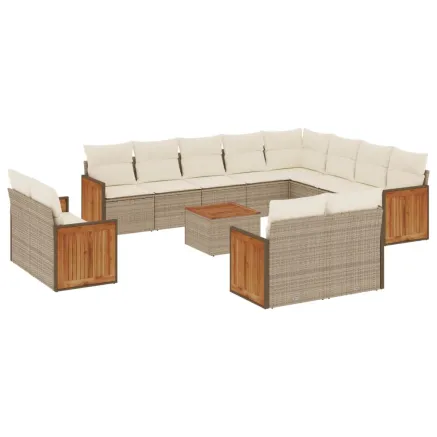 Salon de jardin avec coussins 13 pcs beige résine tressée 2