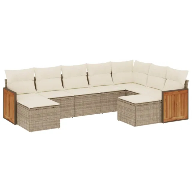 Salon de jardin avec coussins 9 pcs beige résine tressée