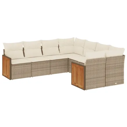 Salon de jardin avec coussins 8 pcs beige résine tressée 2