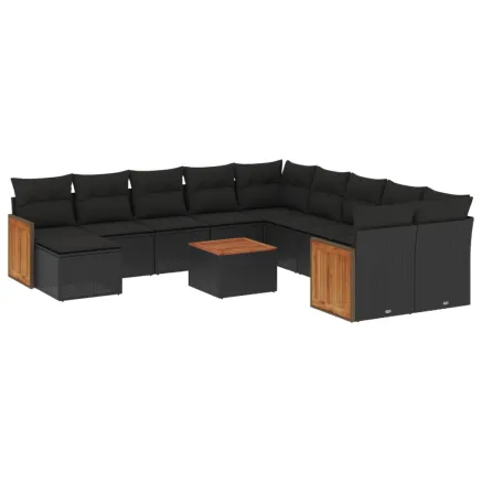 Salon de jardin 12 pcs avec coussins noir résine tressée 2